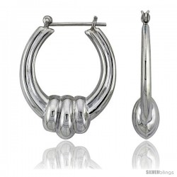 Sterling Silver High Polished Hoop Earrings, 1 3/8" Long