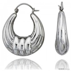 Sterling Silver High Polished Hoop Earrings, 1 1/4" Long