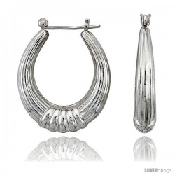 Sterling Silver High Polished Hoop Earrings, 1 1/4" Long -Style Te47