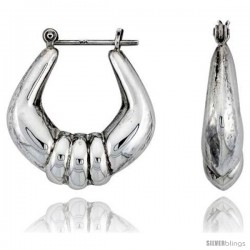 Sterling Silver High Polished Hoop Earrings, 1 1/16" Long