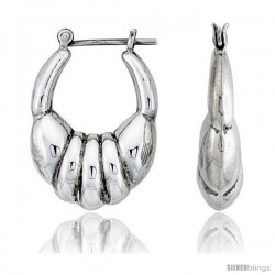 Sterling Silver High Polished Oval Hoop Earrings, 1 /16" Long