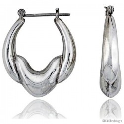 Sterling Silver High Polished Hoop Earrings, 1 1/8" Long