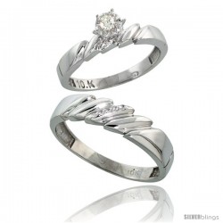 10k White Gold 2-Piece Diamond wedding Engagement Ring Set for Him & Her, 4mm & 5mm wide