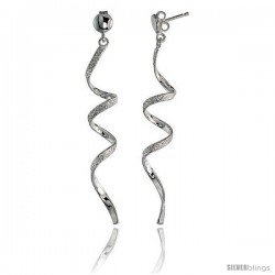 Sterling Silver Textured Swirl Dangle Earrings, 2 3/16" (56 mm) tall