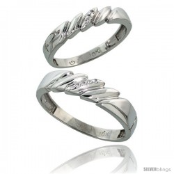 10k White Gold Diamond 2 Piece Wedding Ring Set His 5mm & Hers 4mm