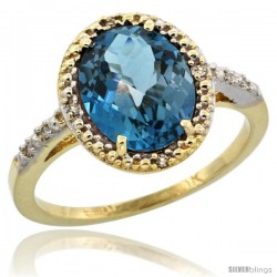 10k Yellow Gold Diamond London Blue Topaz Ring 2.4 ct Oval Stone 10x8 mm, 1/2 in wide -Style Cy905111