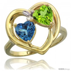 10k Yellow Gold 2-Stone Heart Ring 6mm Natural London Blue Topaz & Peridot