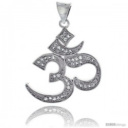 Sterling Silver Cubic Zirconia OM Omkar Pendant Micro Pave 1 in