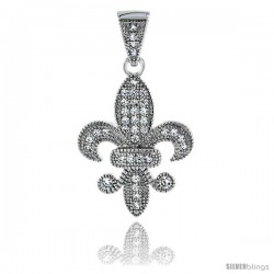 Sterling Silver Cubic Zirconia Fleur De Lis Pendant Micro Pave 7/8 in