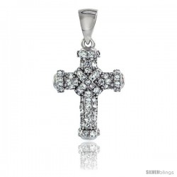 Sterling Silver Cubic Zirconia Rope Cross Pendant Micro Pave 3/4 in