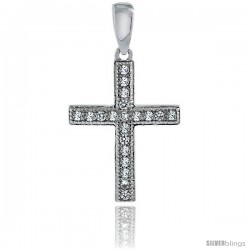 Sterling Silver Cubic Zirconia Latin Cross Pendant Micro Pave 11/16 in