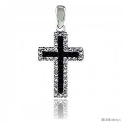 Sterling Silver Black & White CZ Cross Pendant Micro Pave 3/4 in