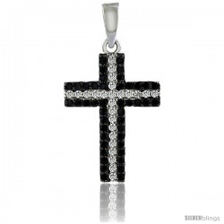 Sterling Silver Black & White CZ Cross Pendant Micro Pave 3/4 in -Style 4pzv113