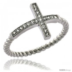 Sterling Silver Cubic Zirconia Sideway Cross Ring Micro Pave