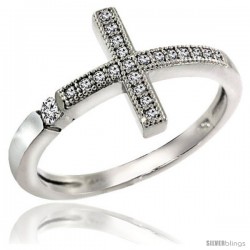 Sterling Silver Cubic Zirconia Sideway Cross Ring Micro Pave -Style 4rzv103