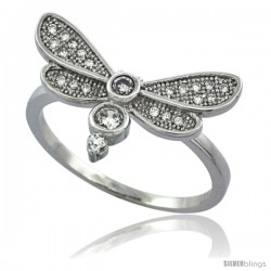 Sterling Silver Cubic Zirconia Dragonfly Ring Micro Pave