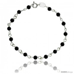 Sterling Silver Natural Black Onyx Bead Necklace Bracelet Anklet 4 mm Wire Wrapped Handmade