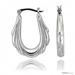 Sterling Silver High Polished Hoop Earrings, 1 1/16" Long -Style Te54