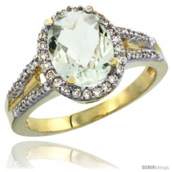 14k Yellow Gold Ladies Natural Green Amethyst Ring oval 10x8 Stone Diamond Accent