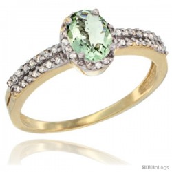 14k Yellow Gold Ladies Natural Green Amethyst Ring oval 6x4 Stone Diamond Accent -Style Cy402178