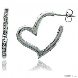 Sterling Silver Jeweled Heart Post Earrings, w/ Cubic Zirconia stones, 1" (26 mm) tall