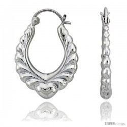 Sterling Silver High Polished Hoop Earrings, 1 1/16" Long -Style Te53