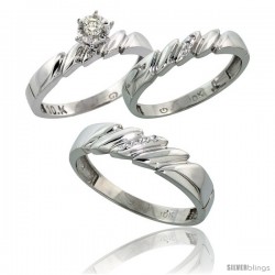 10k White Gold Diamond Trio Wedding Ring Set His 5mm & Hers 4mm