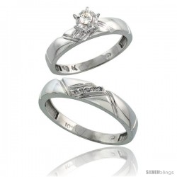 10k White Gold 2-Piece Diamond wedding Engagement Ring Set for Him & Her, 4mm & 4.5mm wide