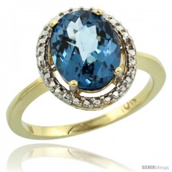 10k Yellow Gold Diamond London Blue Topaz Ring 2.4 ct Oval Stone 10x8 mm, 1/2 in wide -Style Cy905114