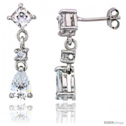 Sterling Silver / CZ Dangle Post Earrings, w/ 3 stones, 15/16" (24 mm)