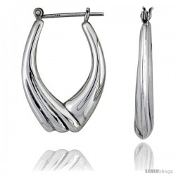Sterling Silver High Polished Hoop Earrings, 1 1/4" Long -Style Te56