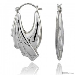 Sterling Silver High Polished Hoop Earrings, 1 1/4" Long -Style Te57