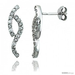 Sterling Silver Jeweled Twisted Post Earrings, w/ Cubic Zirconia stones, 13/16 (21 mm)