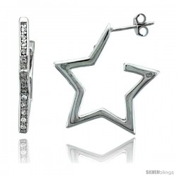 Sterling Silver Jeweled Star Post Earrings, w/ Cubic Zirconia stones, 15/16" (24 mm)