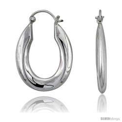 Sterling Silver High Polished Oval Hoop Earrings, 1 1/4" Long