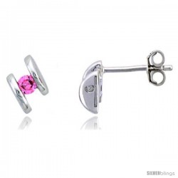 Sterling Silver Stud Earrings w/ Brilliant Cut Pink Tourmaline-colored CZ Stones, 3/8" (10 mm) tall