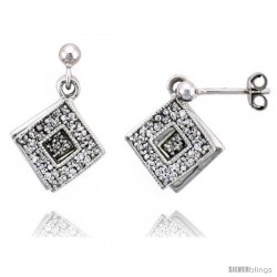 Sterling Silver Jeweled Diamond-shaped Post Earrings, w/ Cubic Zirconia stones, 11/16" (17 mm)