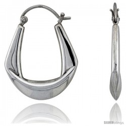 Sterling Silver High Polished Hoop Earrings, 1 1/8" Long -Style Te59