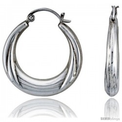 Sterling Silver High Polished Hoop Earrings, 1 1/8" Long -Style Te60