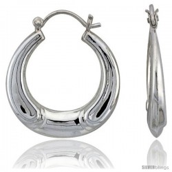 Sterling Silver High Polished Hoop Earrings, 1 1/8" Long -Style Te61