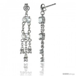 Sterling Silver Jeweled Post Earrings, w/ Oval & Round Cubic Zirconia, 1 5/16 (33 mm)