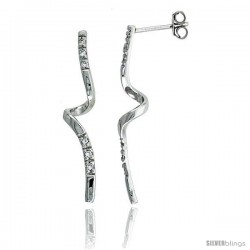 Sterling Silver Jeweled Twisted Post Earrings, w/ Cubic Zirconia stones, 1 5/16 (34 mm)