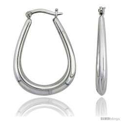 Sterling Silver High Polished Thin Tube Hoop Earrings, 1 3/8" Long