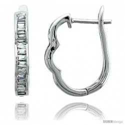 Sterling Silver Jeweled Huggie Earrings, w/ Baguette Cubic Zirconia stones, 3/4 (19 mm)
