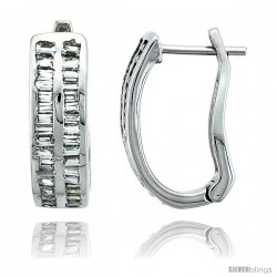 Sterling Silver Jeweled Huggie Earrings, w/ Baguette Cubic Zirconia, 3/4 (19 mm)
