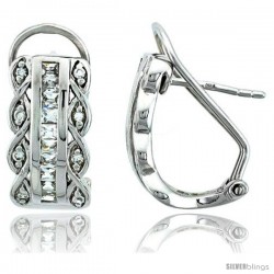 Sterling Silver Jeweled Post-Clip Earrings, w/ Square & Round Cubic Zirconia Stones, 3/4 (19 mm)