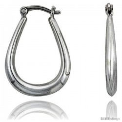 Sterling Silver High Polished Thin Tube Hoop Earrings, 1 1/6" Long