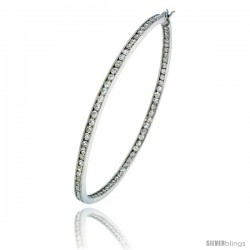 Sterling Silver Jeweled Hoop Post Earrings, w/ Cubic Zirconia stones, 2 9/16 (65 mm)