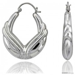 Sterling Silver High Polished Hoop Earrings, 1 5/16" Long