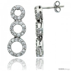 Sterling Silver Jeweled Graduated Circles Post Earrings, w/ Cubic Zirconia stones, 15/16 (24 mm)